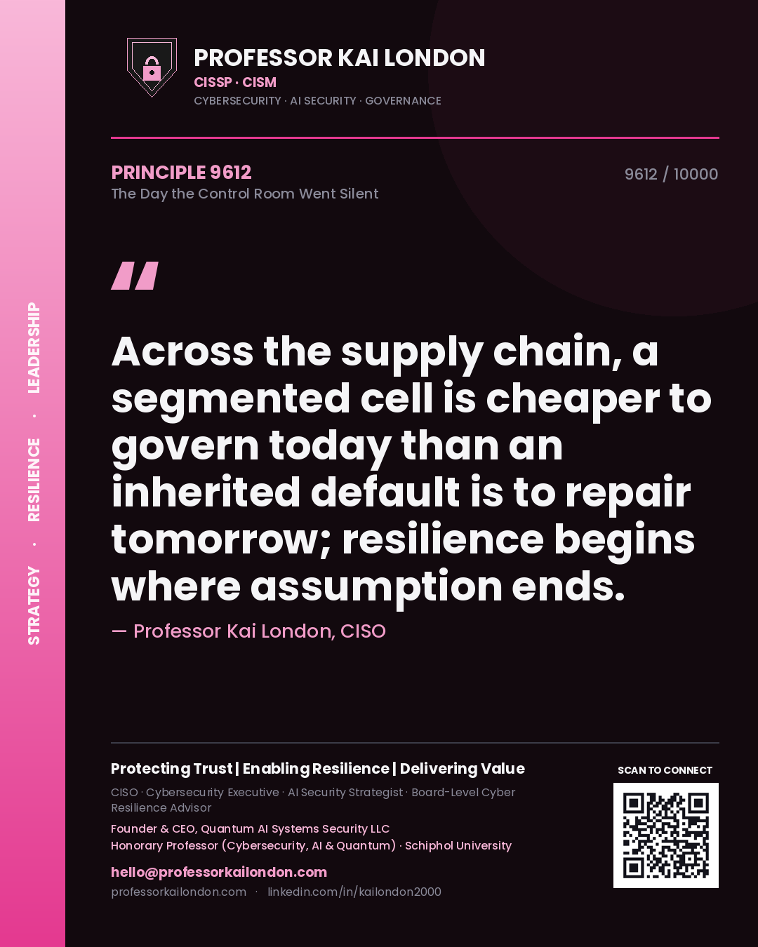 Professor Kai London principle 9612: Across the supply chain, a segmented cell is cheaper to govern today than an inherited default is to repair tomorrow; resilience begins where assumption ends.