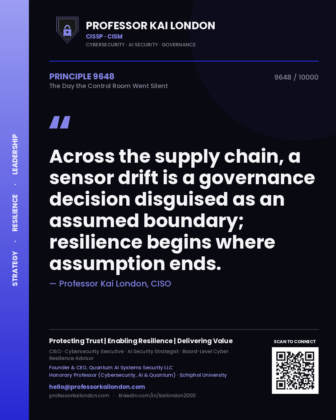Professor Kai London principle 9648: Across the supply chain, a sensor drift is a governance decision disguised as an assumed boundary; resilience begins where assumption ends.