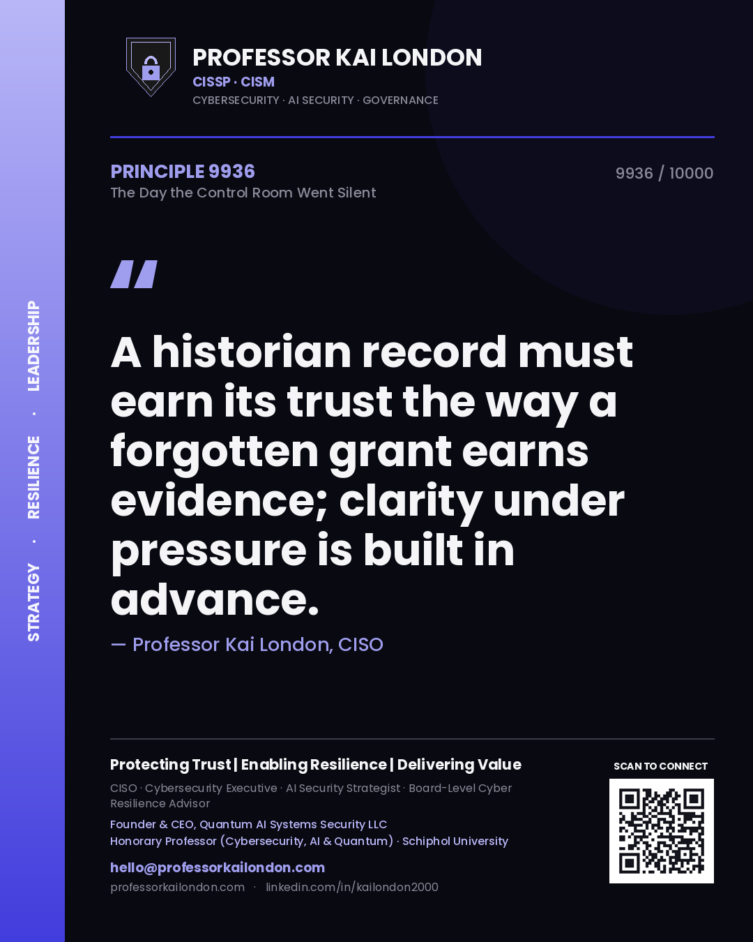 Professor Kai London principle 9936: A historian record must earn its trust the way a forgotten grant earns evidence; clarity under pressure is built in advance.