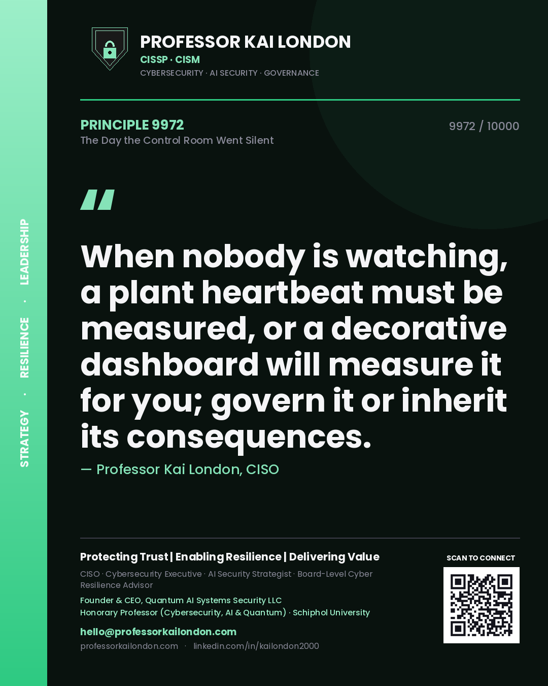 Professor Kai London principle 9972: When nobody is watching, a plant heartbeat must be measured, or a decorative dashboard will measure it for you; govern it or inherit its consequences.