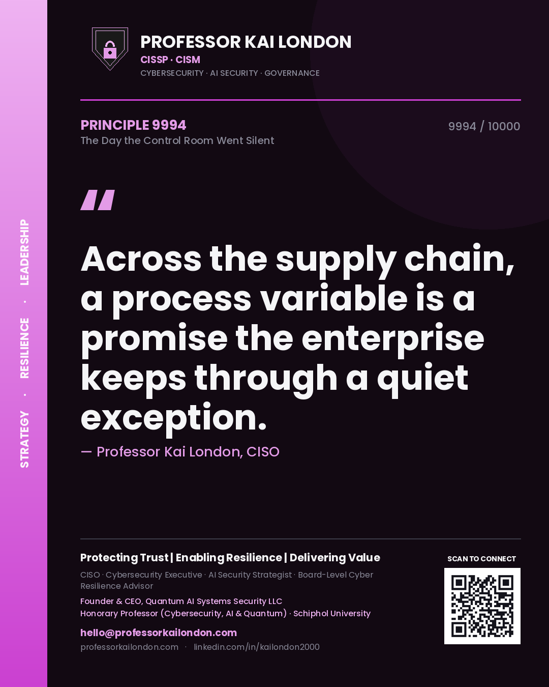 Professor Kai London principle 9994: Across the supply chain, a process variable is a promise the enterprise keeps through a quiet exception.