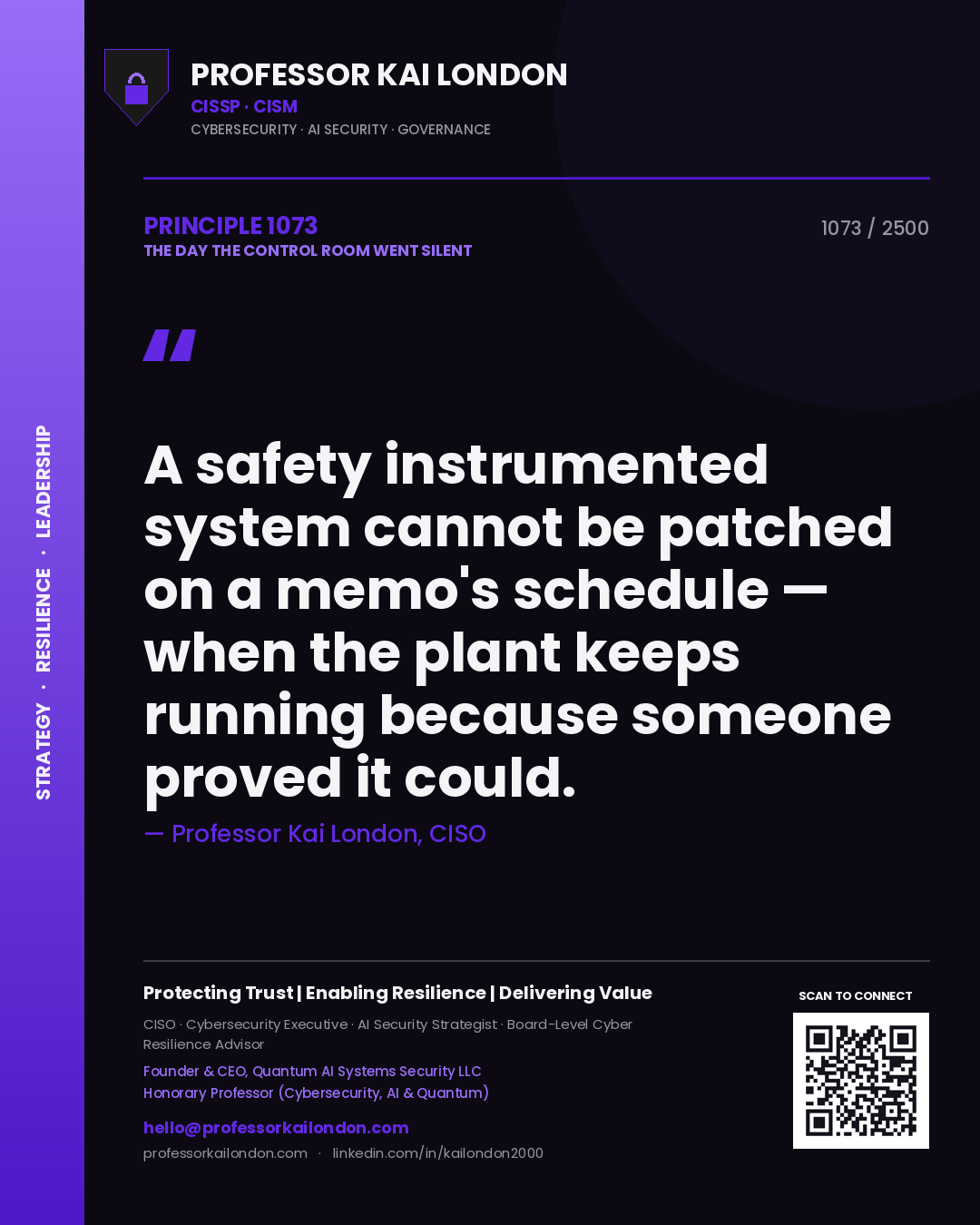 Professor Kai London principle 1073: A safety instrumented system cannot be patched on a memo's schedule — when the plant keeps running because someone proved it could.