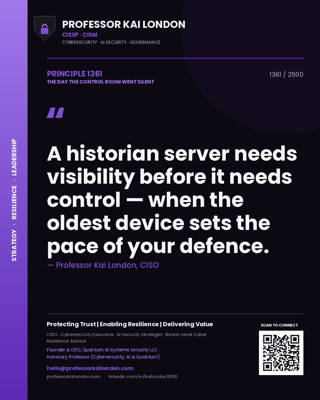 Professor Kai London principle 1361: A historian server needs visibility before it needs control — when the oldest device sets the pace of your defence.