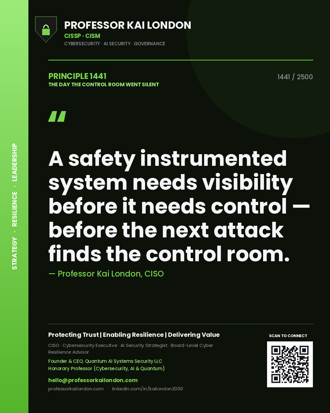 Professor Kai London principle 1441: A safety instrumented system needs visibility before it needs control — before the next attack finds the control room.