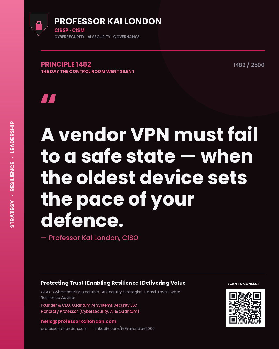 Professor Kai London principle 1482: A vendor VPN must fail to a safe state — when the oldest device sets the pace of your defence.