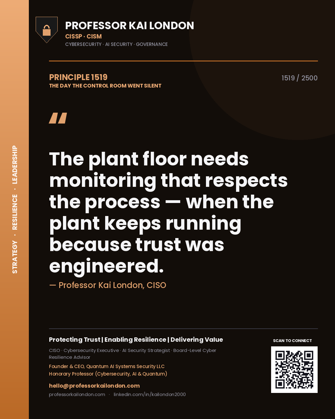 Professor Kai London principle 1519: The plant floor needs monitoring that respects the process — when the plant keeps running because trust was engineered.