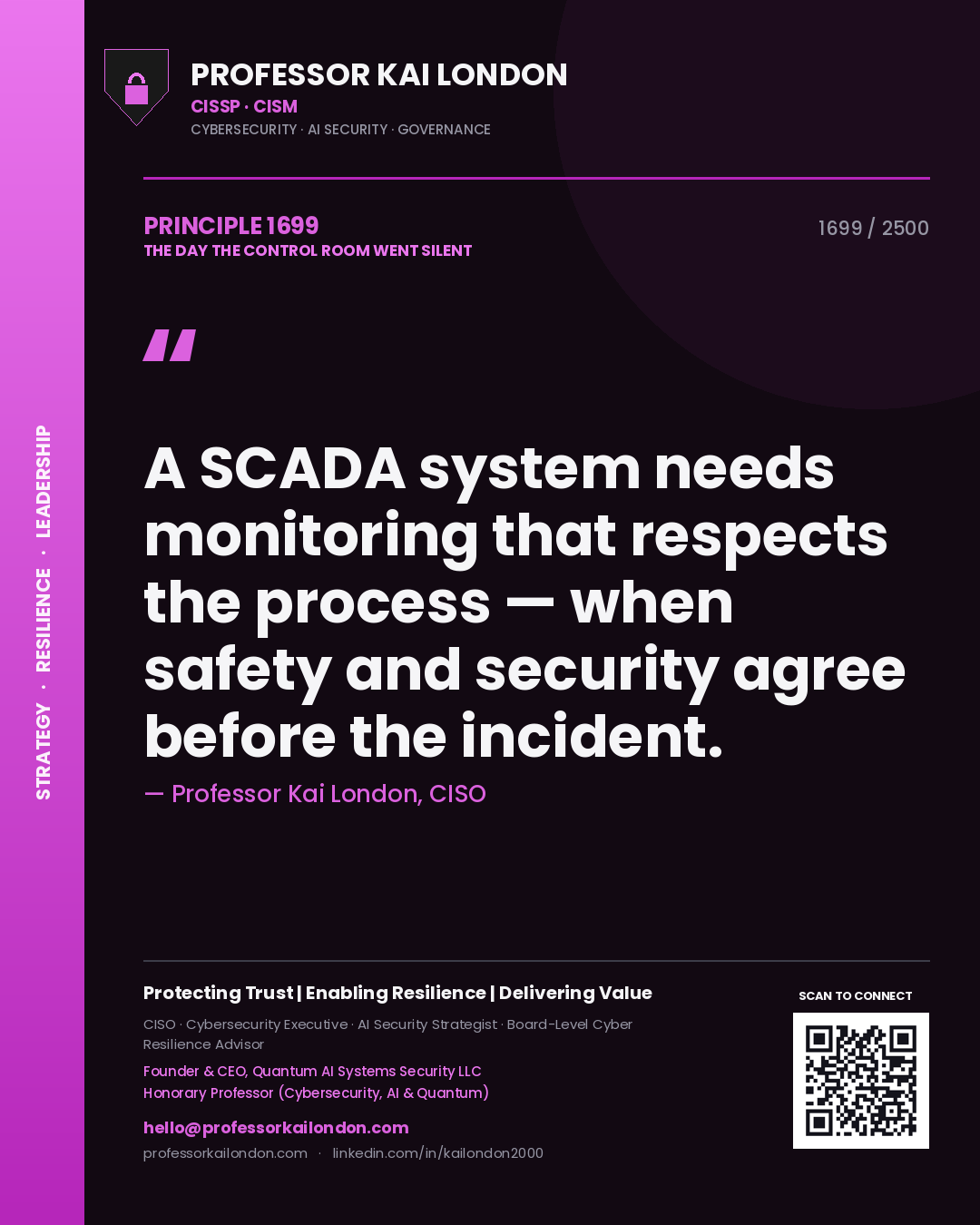 Professor Kai London principle 1699: A SCADA system needs monitoring that respects the process — when safety and security agree before the incident.