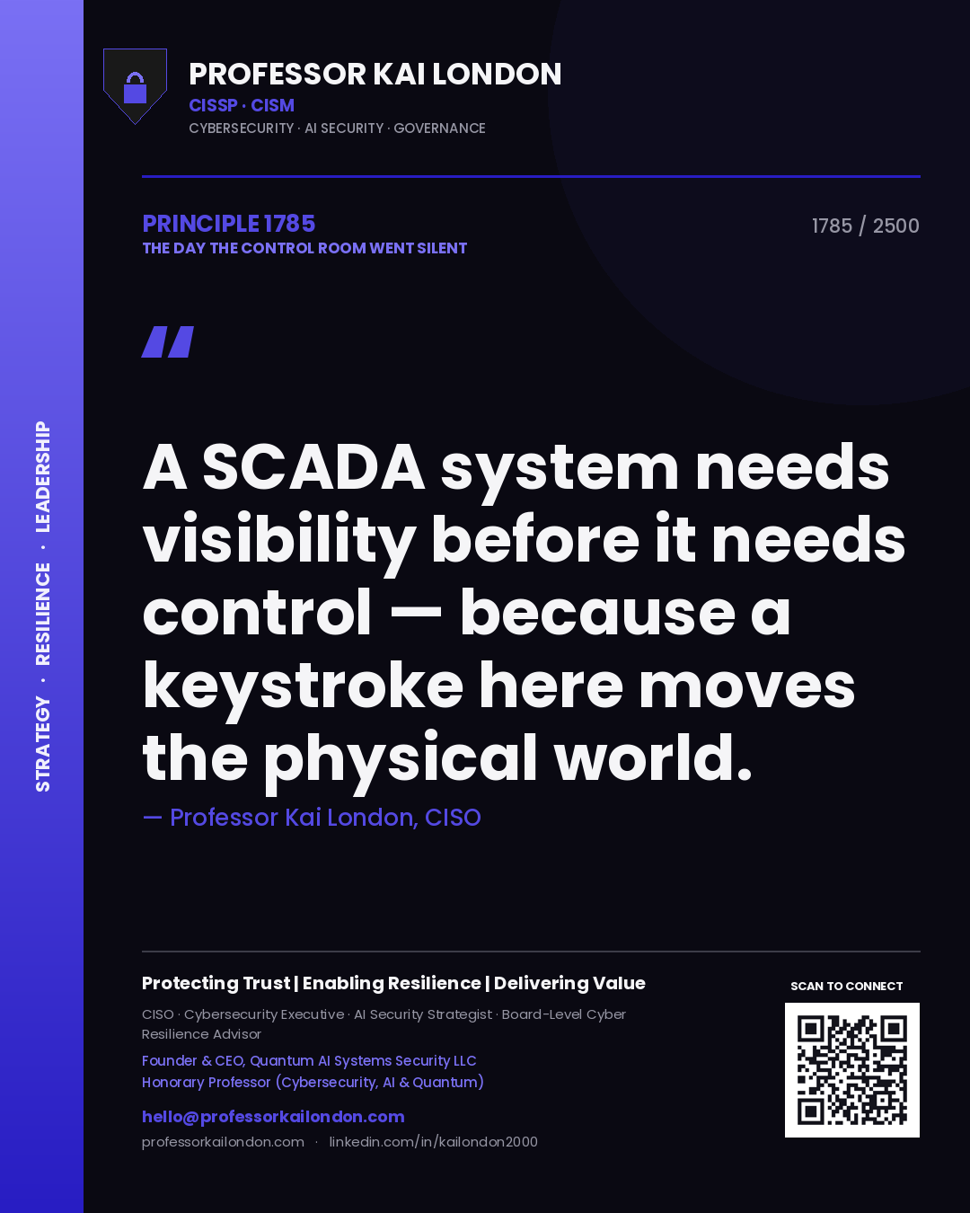 Professor Kai London principle 1785: A SCADA system needs visibility before it needs control — because a keystroke here moves the physical world.
