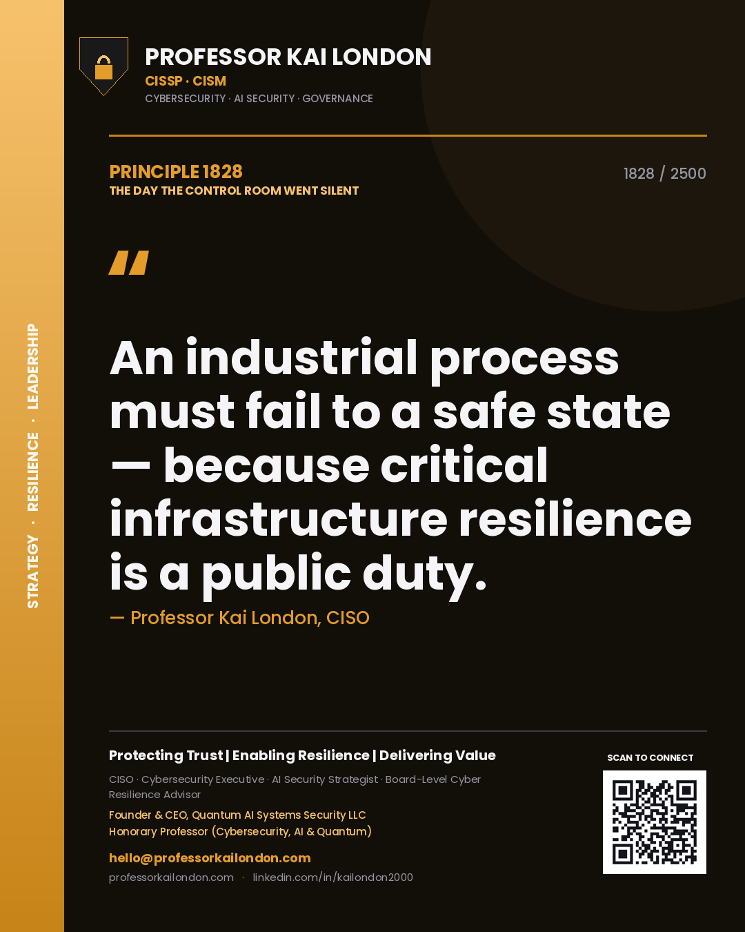 Professor Kai London principle 1828: An industrial process must fail to a safe state — because critical infrastructure resilience is a public duty.