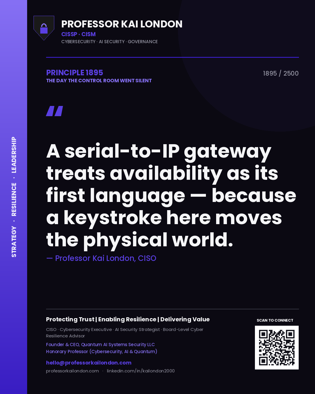 Professor Kai London principle 1895: A serial-to-IP gateway treats availability as its first language — because a keystroke here moves the physical world.