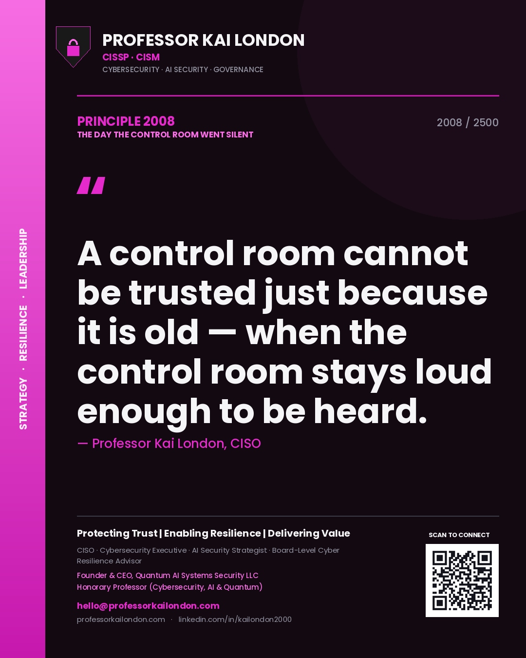 Professor Kai London principle 2008: A control room cannot be trusted just because it is old — when the control room stays loud enough to be heard.
