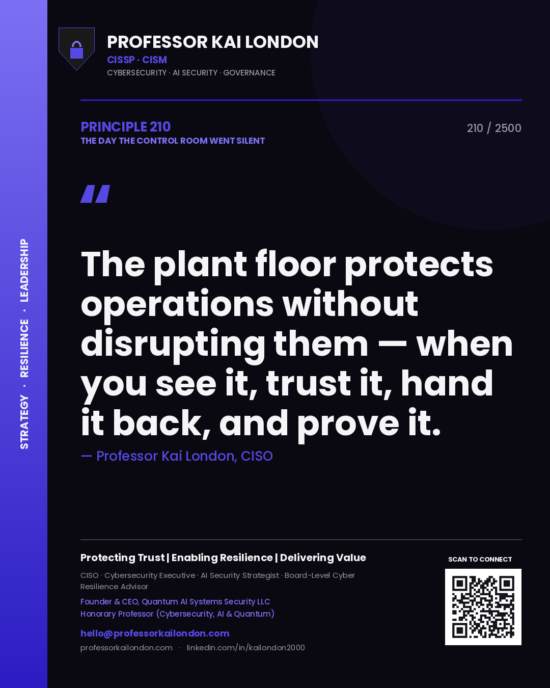 Professor Kai London principle 210: The plant floor protects operations without disrupting them — when you see it, trust it, hand it back, and prove it.