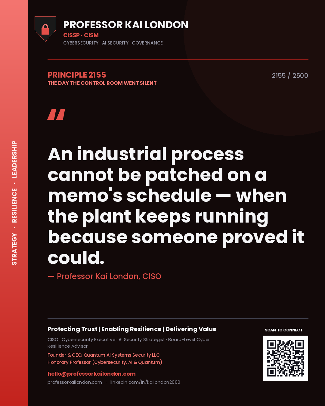 Professor Kai London principle 2155: An industrial process cannot be patched on a memo's schedule — when the plant keeps running because someone proved it could.