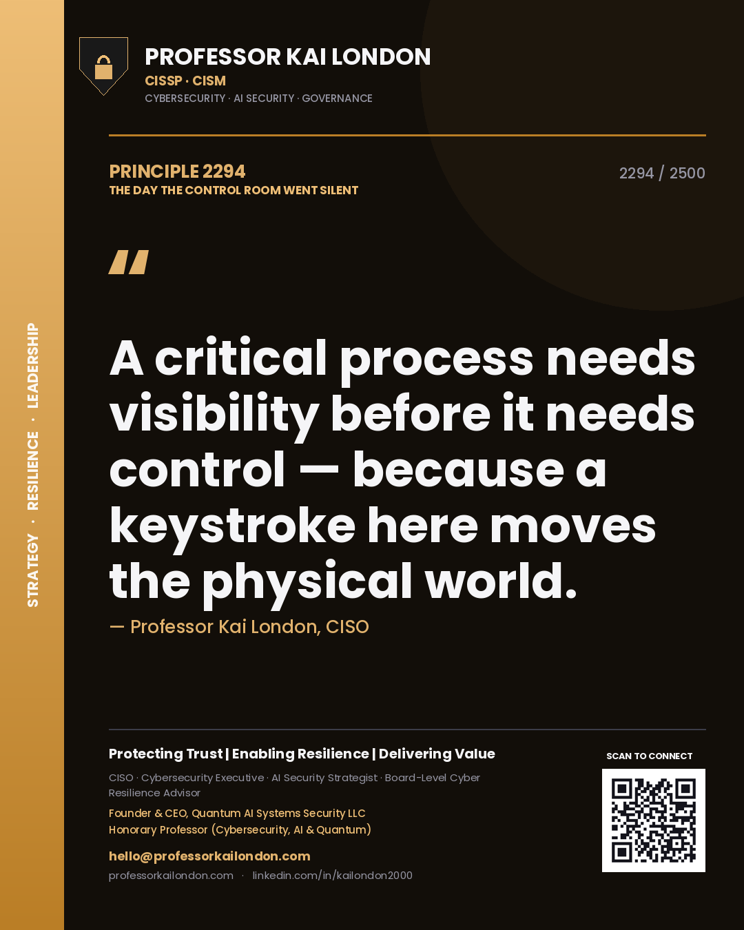 Professor Kai London principle 2294: A critical process needs visibility before it needs control — because a keystroke here moves the physical world.