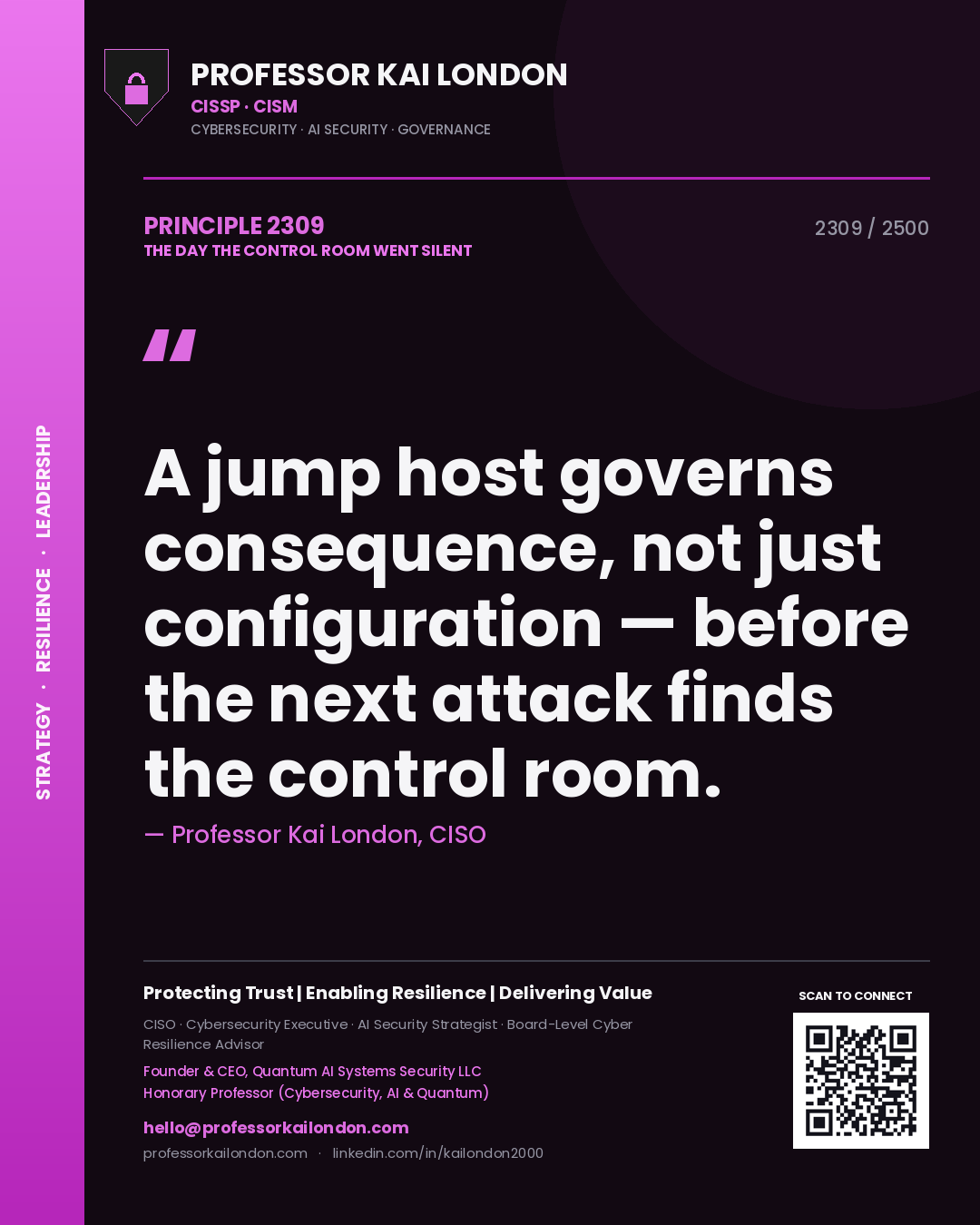 Professor Kai London principle 2309: A jump host governs consequence, not just configuration — before the next attack finds the control room.