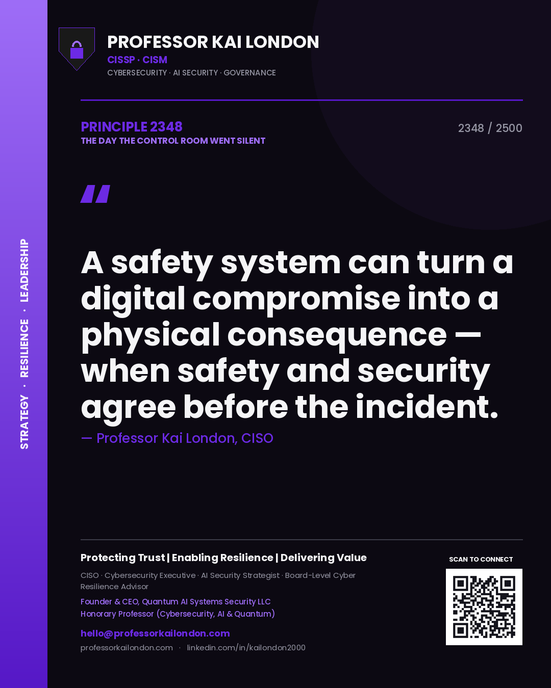 Professor Kai London principle 2348: A safety system can turn a digital compromise into a physical consequence — when safety and security agree before the incident.