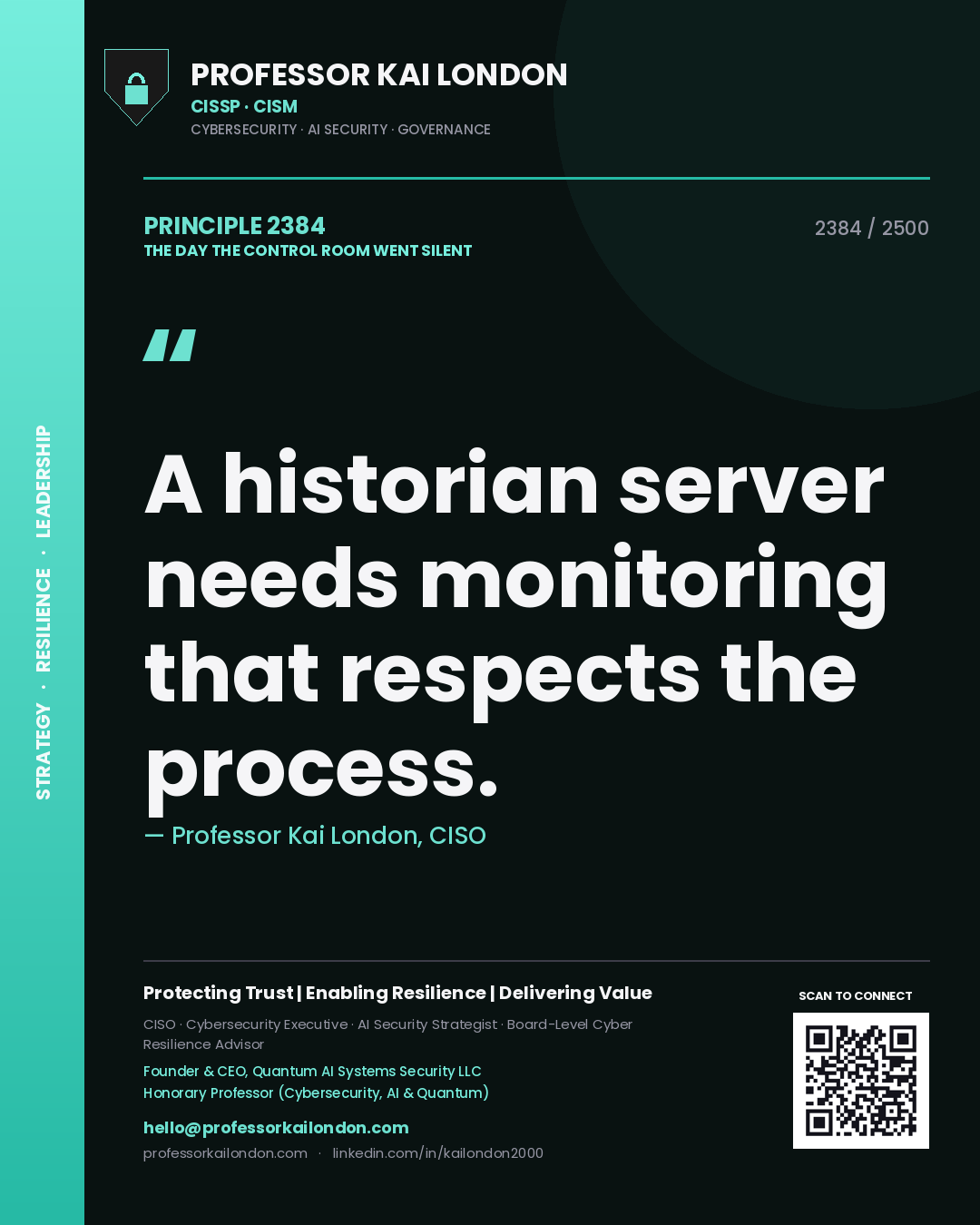 Professor Kai London principle 2384: A historian server needs monitoring that respects the process.