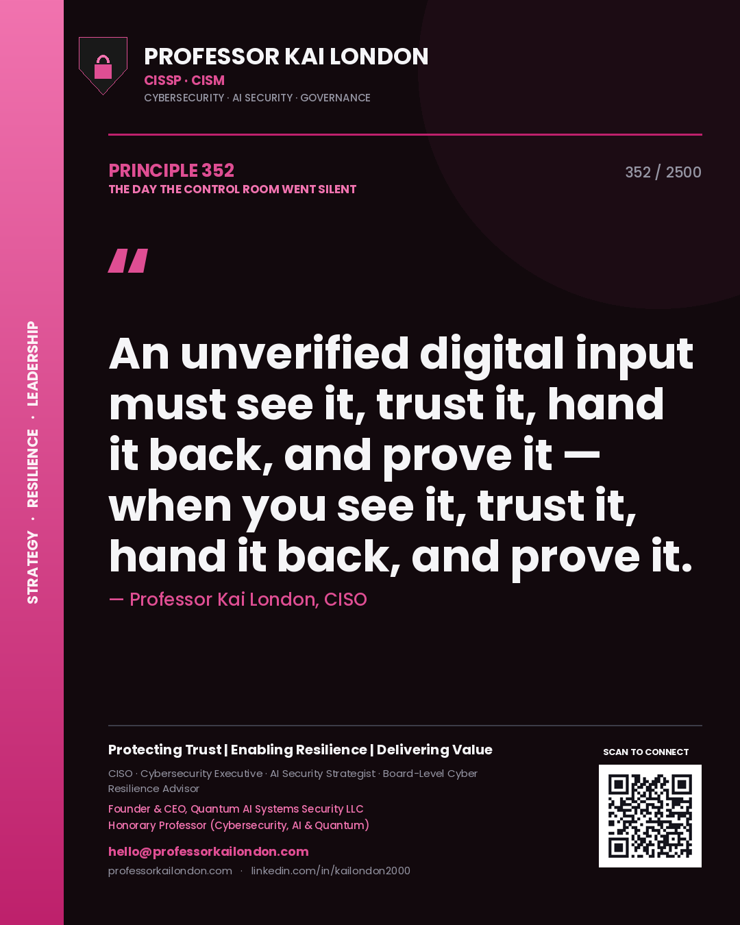 Professor Kai London principle 352: An unverified digital input must see it, trust it, hand it back, and prove it — when you see it, trust it, hand it back, and prove it.