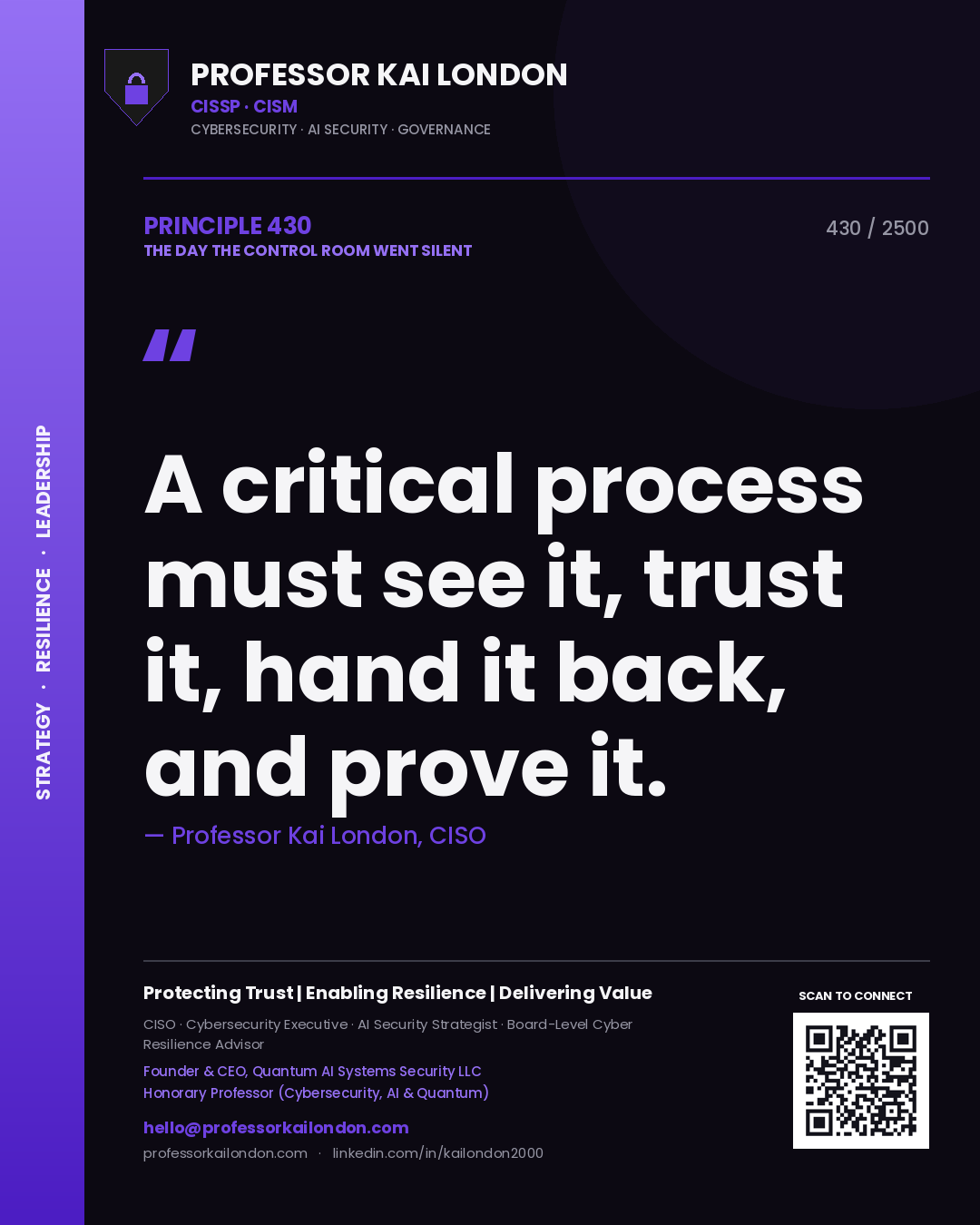 Professor Kai London principle 430: A critical process must see it, trust it, hand it back, and prove it.