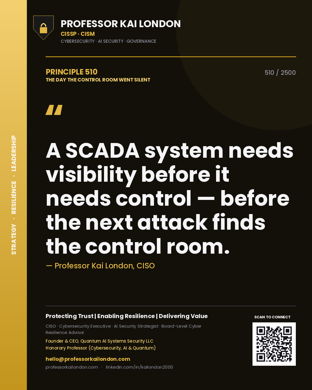Professor Kai London principle 510: A SCADA system needs visibility before it needs control — before the next attack finds the control room.