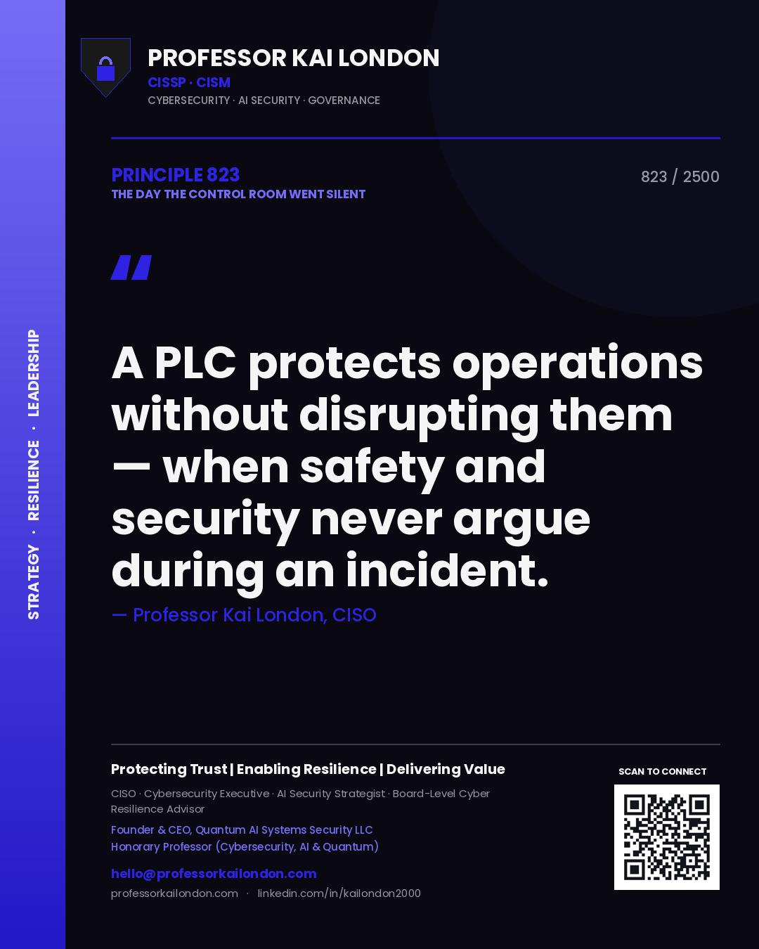 Professor Kai London principle 823: A PLC protects operations without disrupting them — when safety and security never argue during an incident.