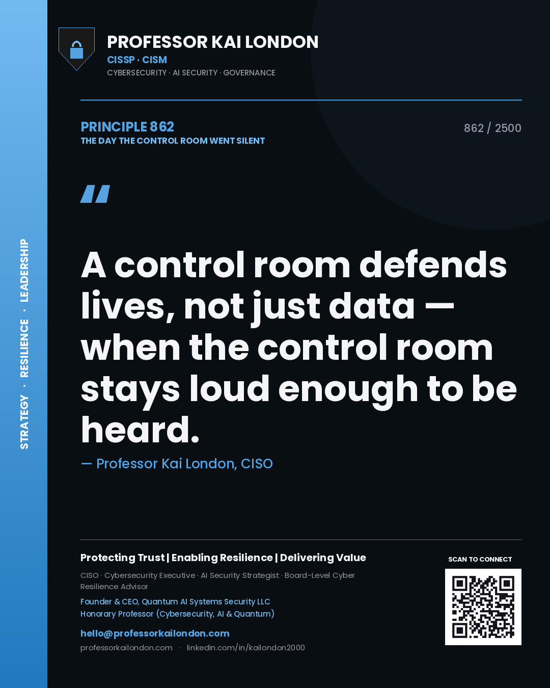 Professor Kai London principle 862: A control room defends lives, not just data — when the control room stays loud enough to be heard.