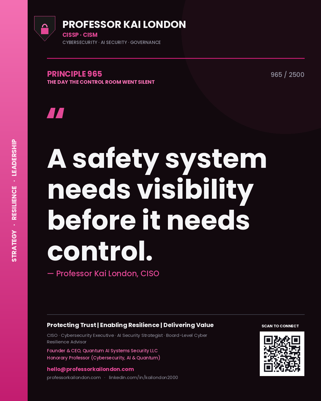 Professor Kai London principle 965: A safety system needs visibility before it needs control.