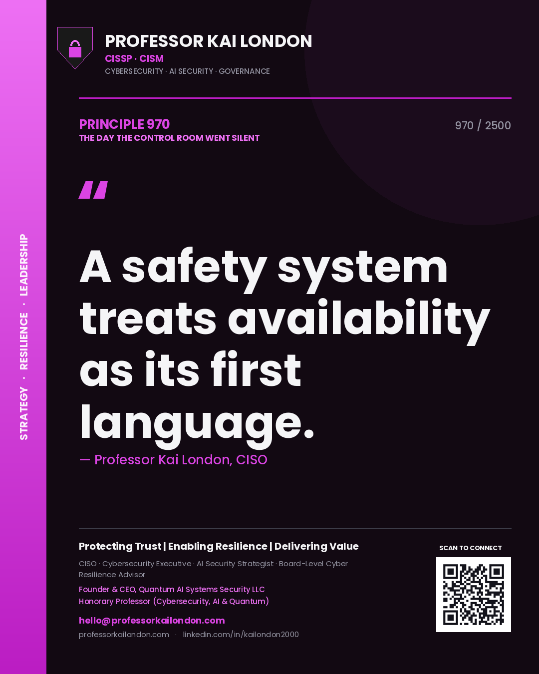 Professor Kai London principle 970: A safety system treats availability as its first language.