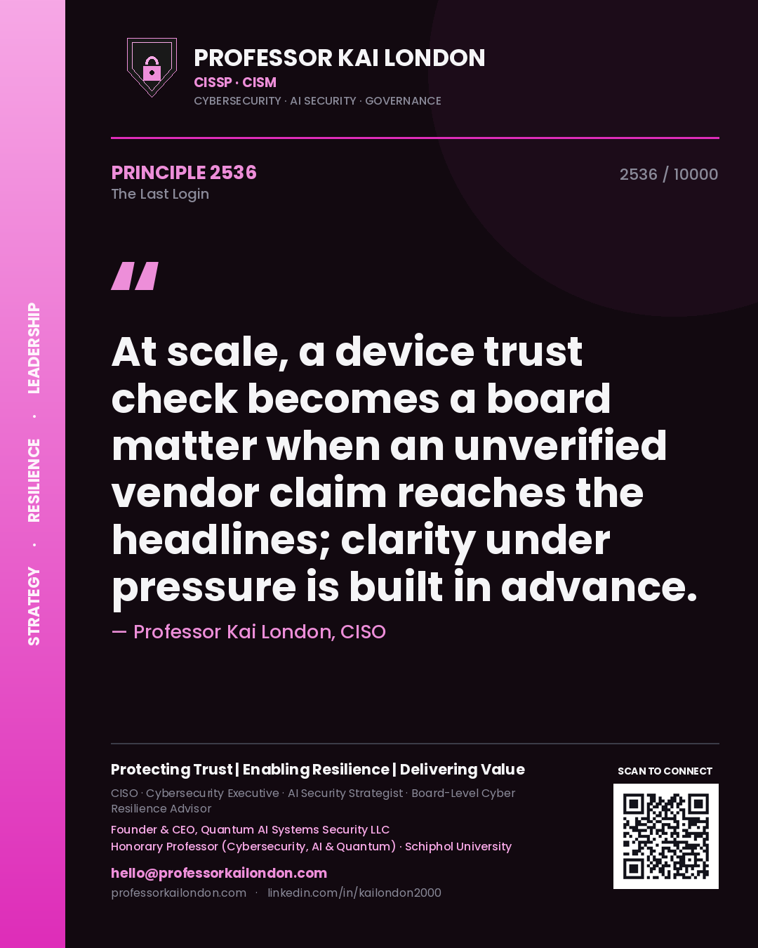Professor Kai London principle 2536: At scale, a device trust check becomes a board matter when an unverified vendor claim reaches the headlines; clarity under pressure is built in advance.