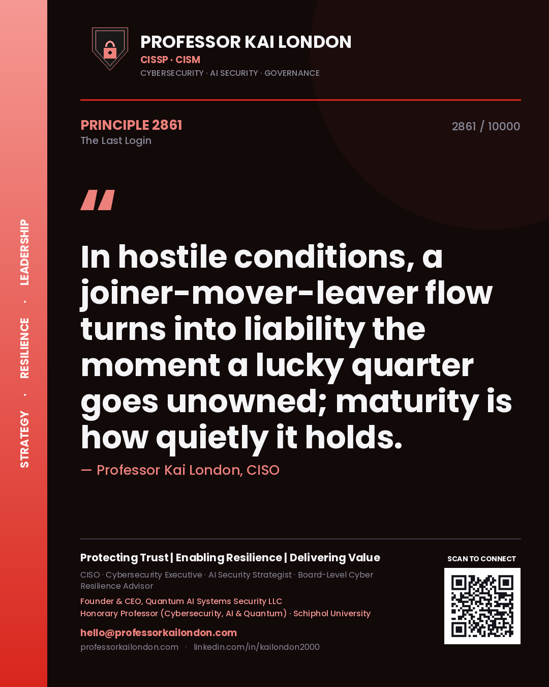Professor Kai London principle 2861: In hostile conditions, a joiner-mover-leaver flow turns into liability the moment a lucky quarter goes unowned; maturity is how quietly it holds.