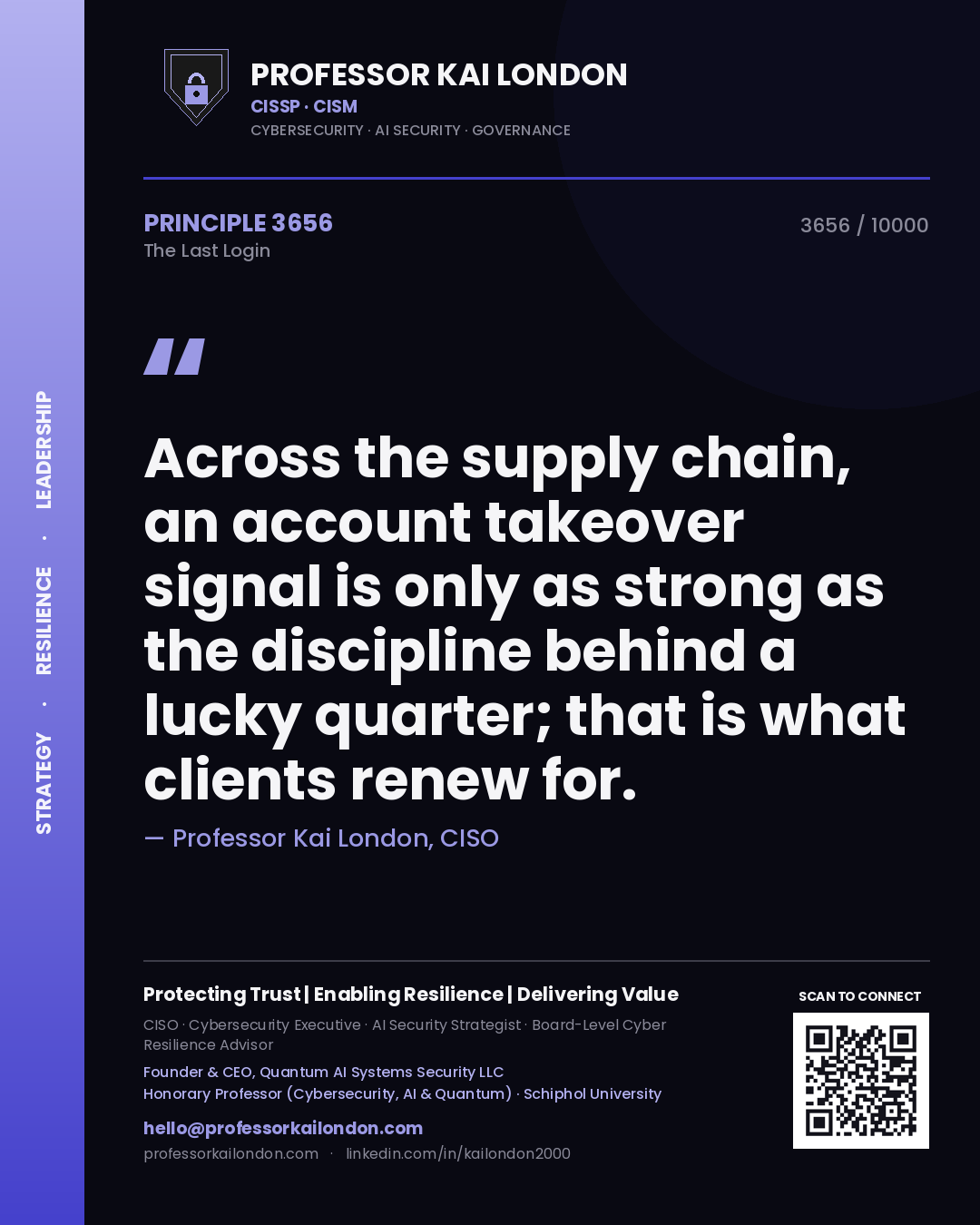 Professor Kai London principle 3656: Across the supply chain, an account takeover signal is only as strong as the discipline behind a lucky quarter; that is what clients renew for.