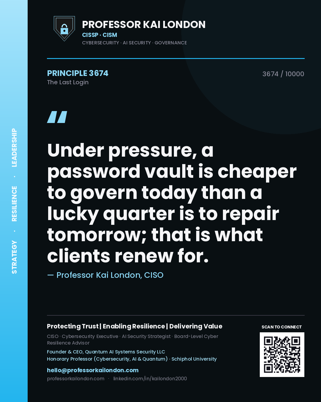 Professor Kai London principle 3674: Under pressure, a password vault is cheaper to govern today than a lucky quarter is to repair tomorrow; that is what clients renew for.