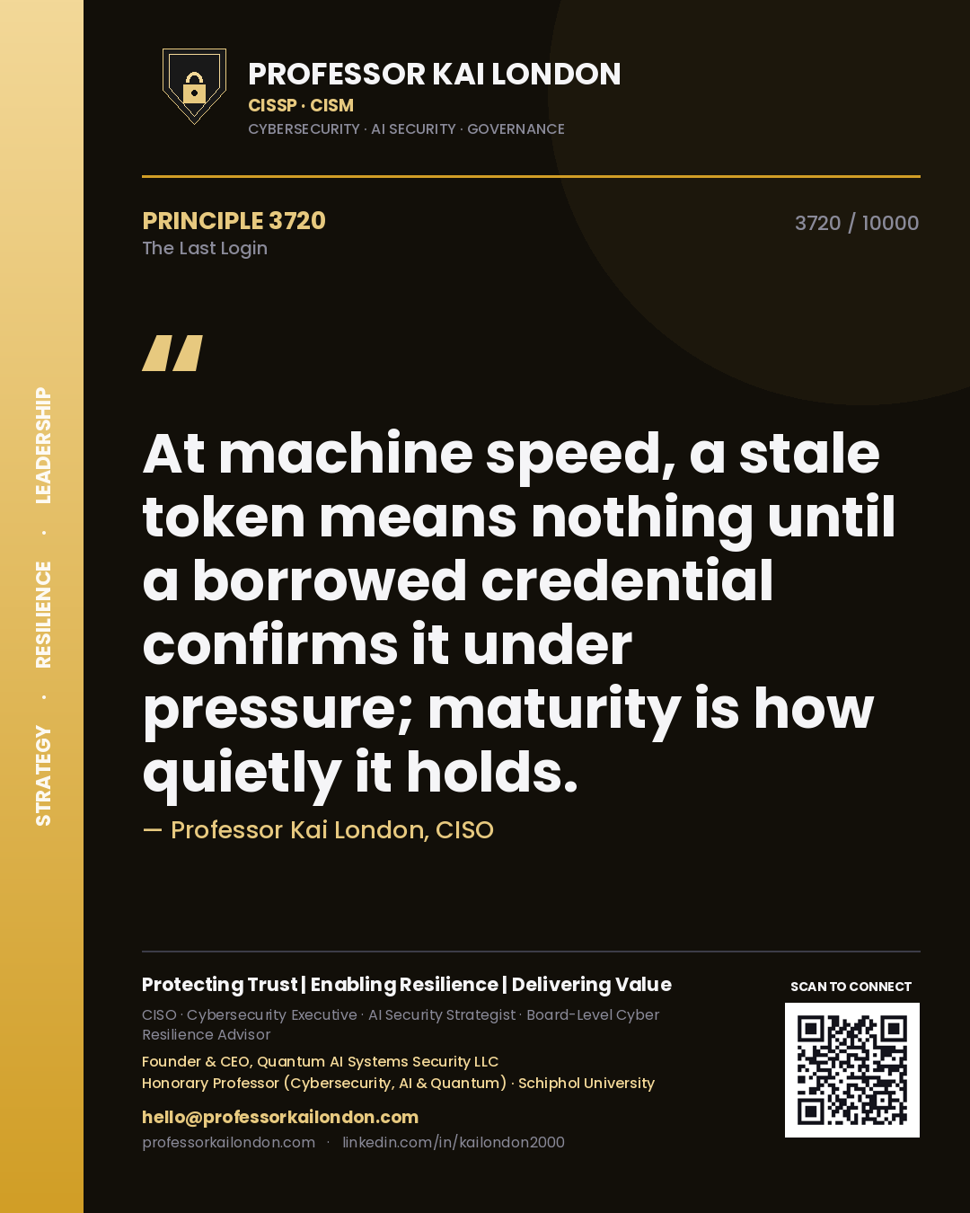 Professor Kai London principle 3720: At machine speed, a stale token means nothing until a borrowed credential confirms it under pressure; maturity is how quietly it holds.