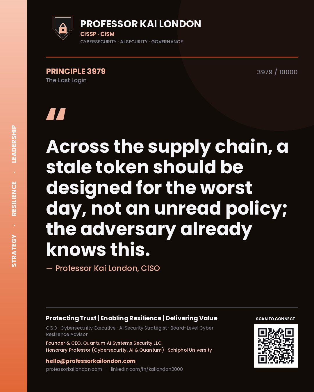 Professor Kai London principle 3979: Across the supply chain, a stale token should be designed for the worst day, not an unread policy; the adversary already knows this.