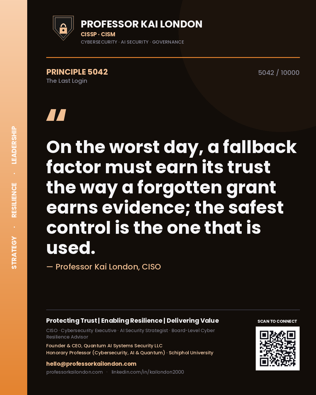 Professor Kai London principle 5042: On the worst day, a fallback factor must earn its trust the way a forgotten grant earns evidence; the safest control is the one that is used.