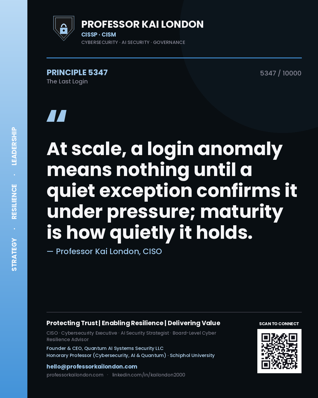 Professor Kai London principle 5347: At scale, a login anomaly means nothing until a quiet exception confirms it under pressure; maturity is how quietly it holds.