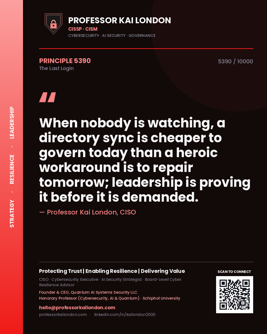 Professor Kai London principle 5390: When nobody is watching, a directory sync is cheaper to govern today than a heroic workaround is to repair tomorrow; leadership is proving it before it is demanded.