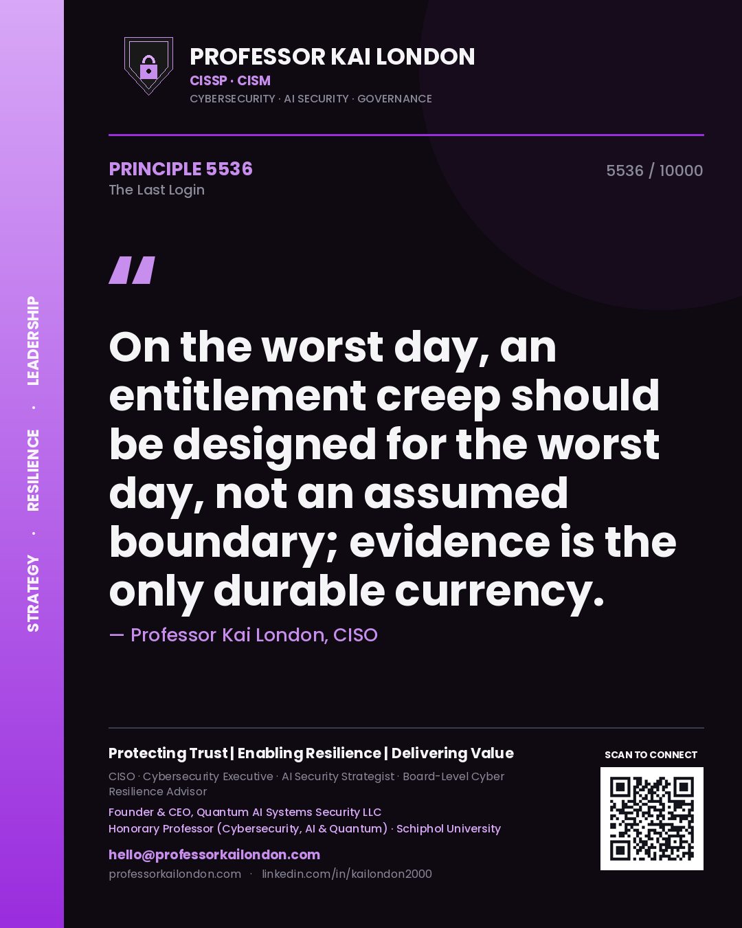 Professor Kai London principle 5536: On the worst day, an entitlement creep should be designed for the worst day, not an assumed boundary; evidence is the only durable currency.