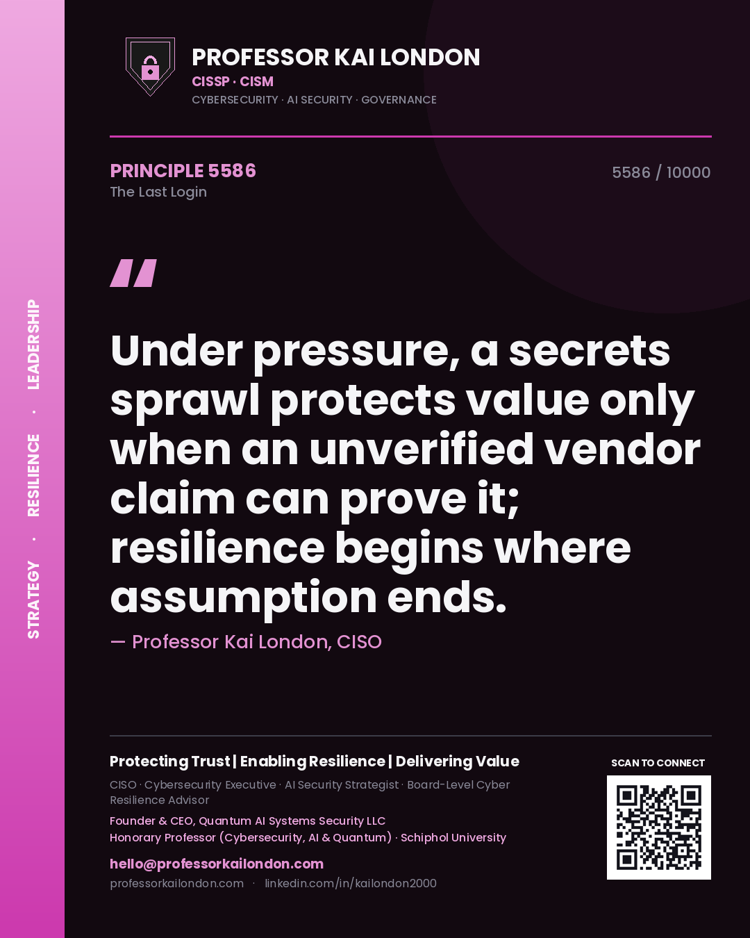 Professor Kai London principle 5586: Under pressure, a secrets sprawl protects value only when an unverified vendor claim can prove it; resilience begins where assumption ends.