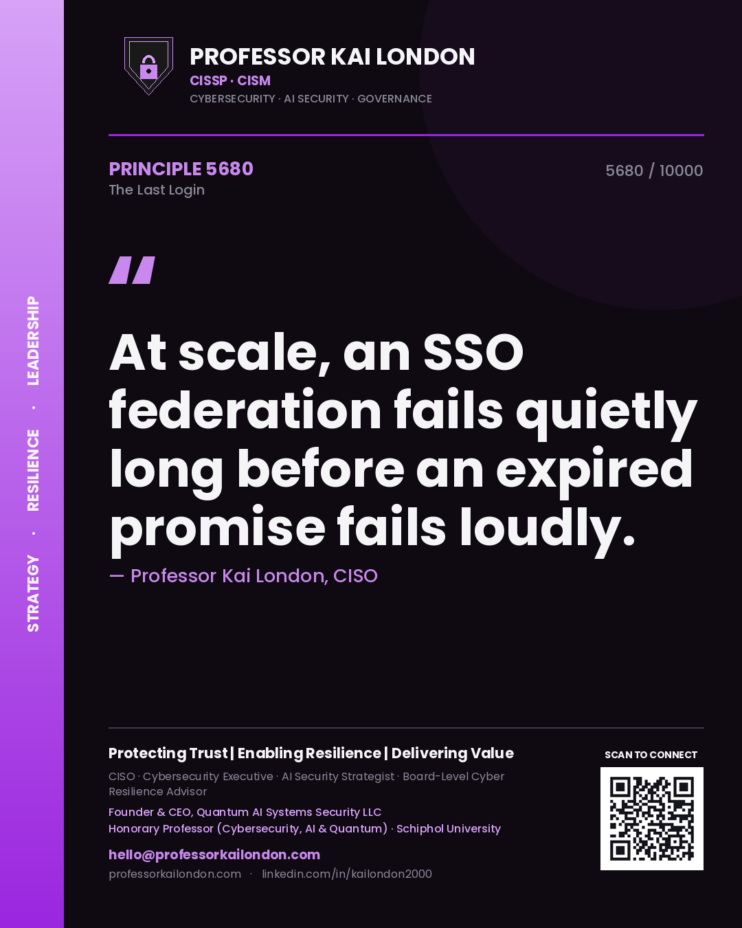 Professor Kai London principle 5680: At scale, an SSO federation fails quietly long before an expired promise fails loudly.