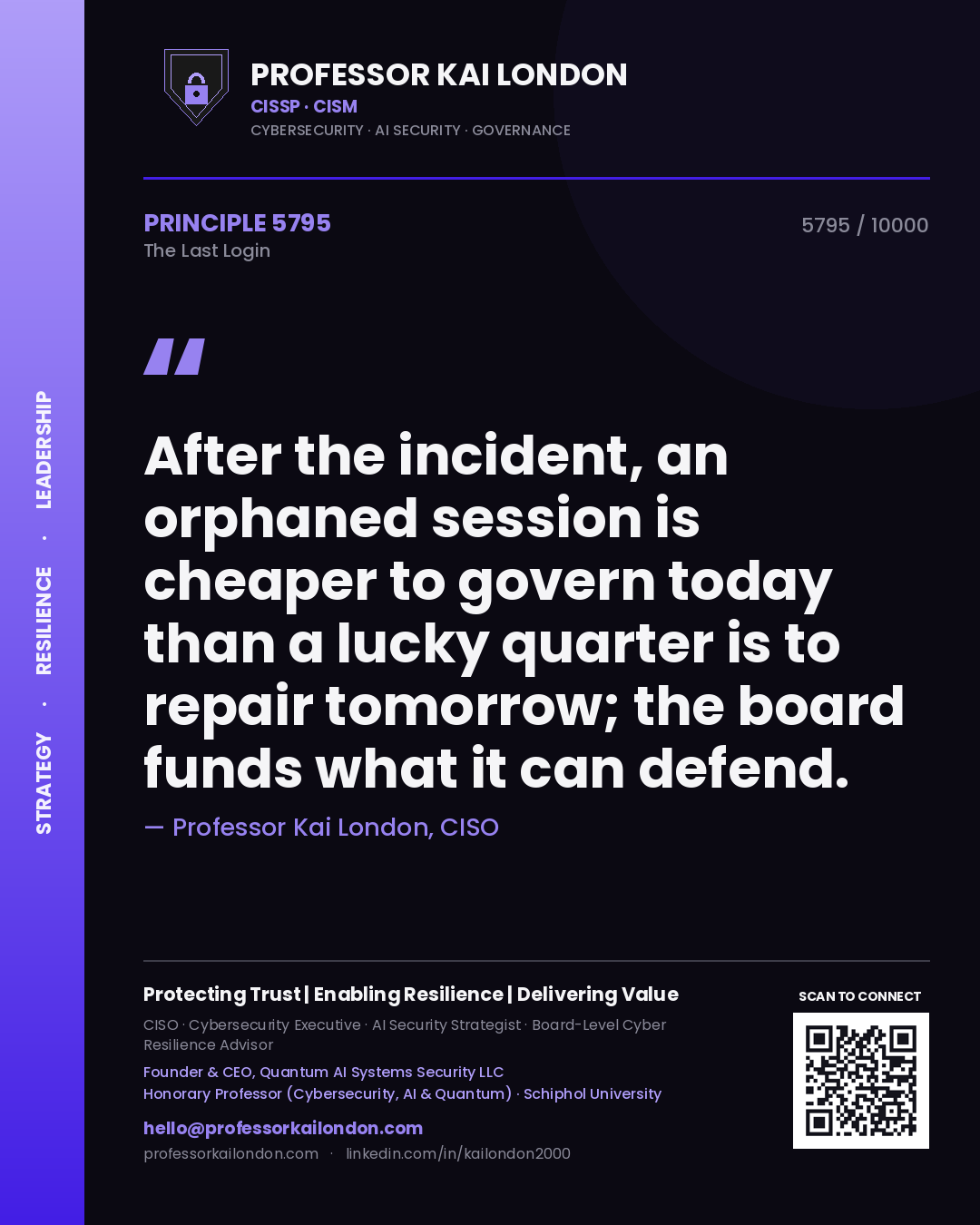 Professor Kai London principle 5795: After the incident, an orphaned session is cheaper to govern today than a lucky quarter is to repair tomorrow; the board funds what it can defend.