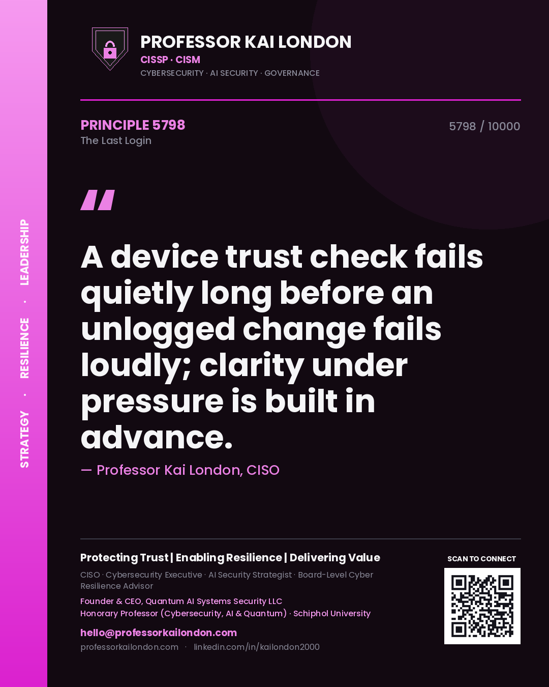 Professor Kai London principle 5798: A device trust check fails quietly long before an unlogged change fails loudly; clarity under pressure is built in advance.