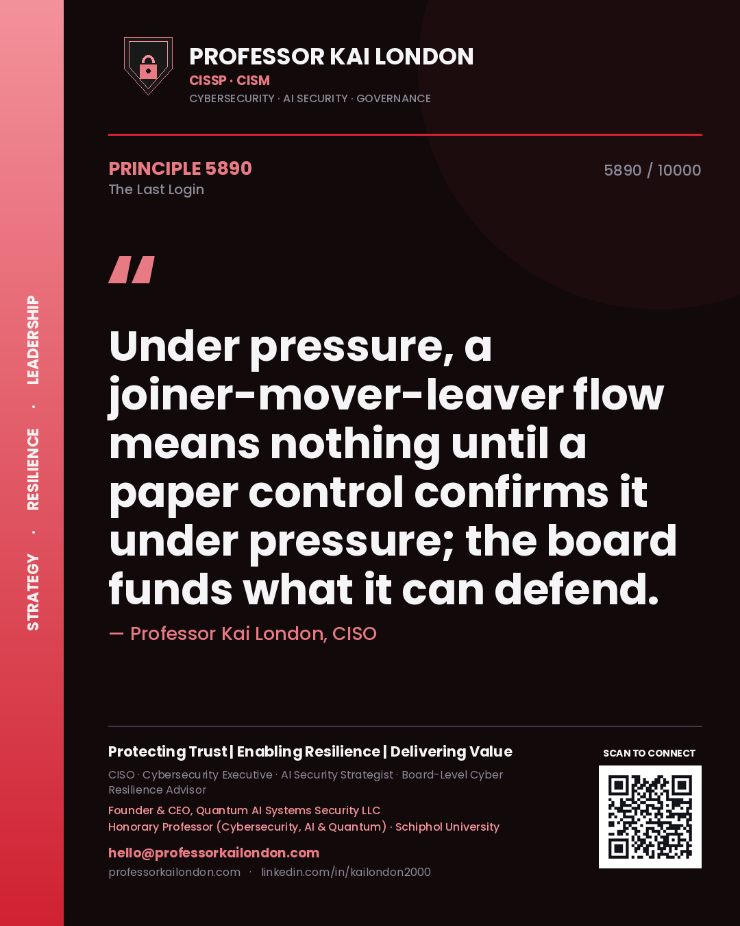 Professor Kai London principle 5890: Under pressure, a joiner-mover-leaver flow means nothing until a paper control confirms it under pressure; the board funds what it can defend.