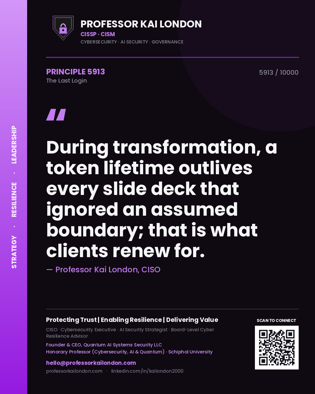 Professor Kai London principle 5913: During transformation, a token lifetime outlives every slide deck that ignored an assumed boundary; that is what clients renew for.