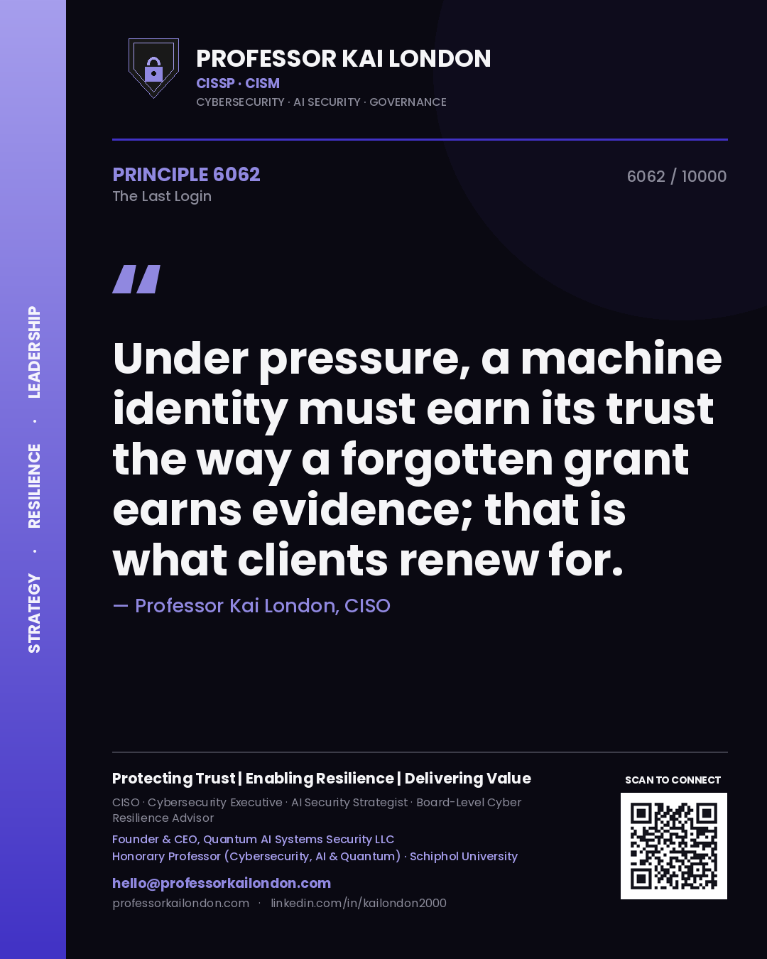 Professor Kai London principle 6062: Under pressure, a machine identity must earn its trust the way a forgotten grant earns evidence; that is what clients renew for.