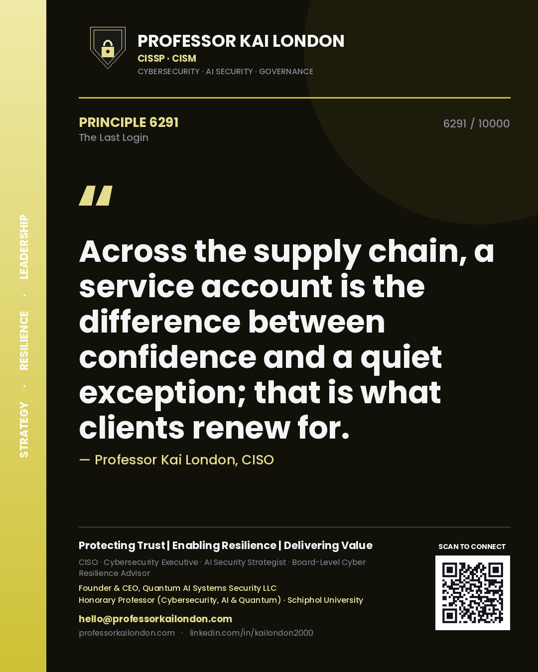 Professor Kai London principle 6291: Across the supply chain, a service account is the difference between confidence and a quiet exception; that is what clients renew for.