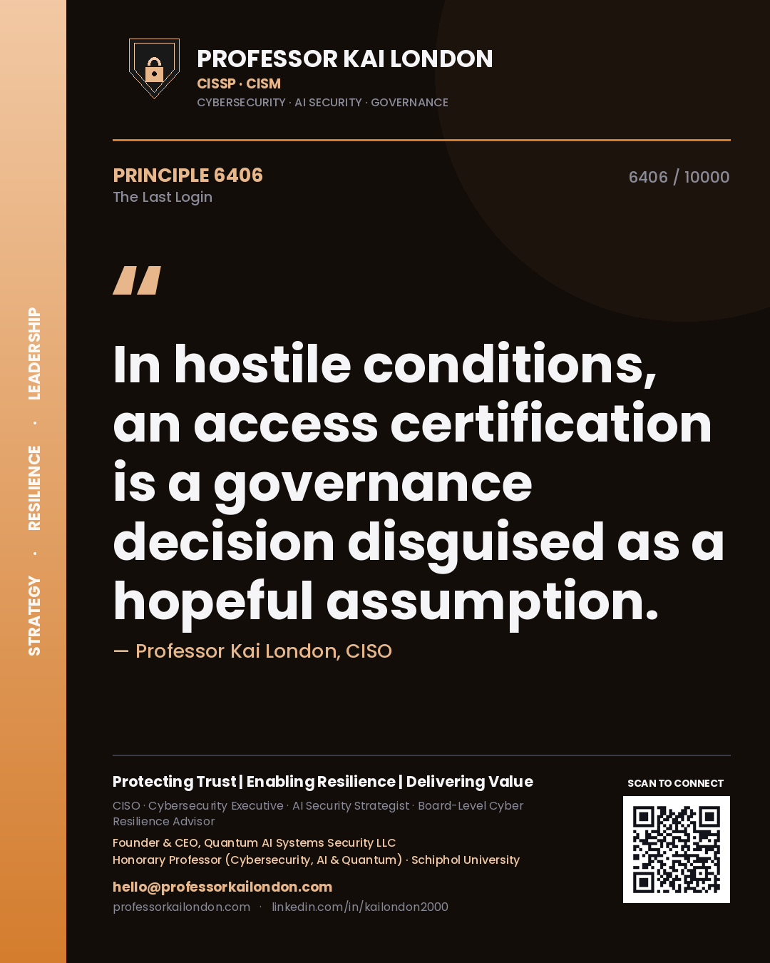 Professor Kai London principle 6406: In hostile conditions, an access certification is a governance decision disguised as a hopeful assumption.