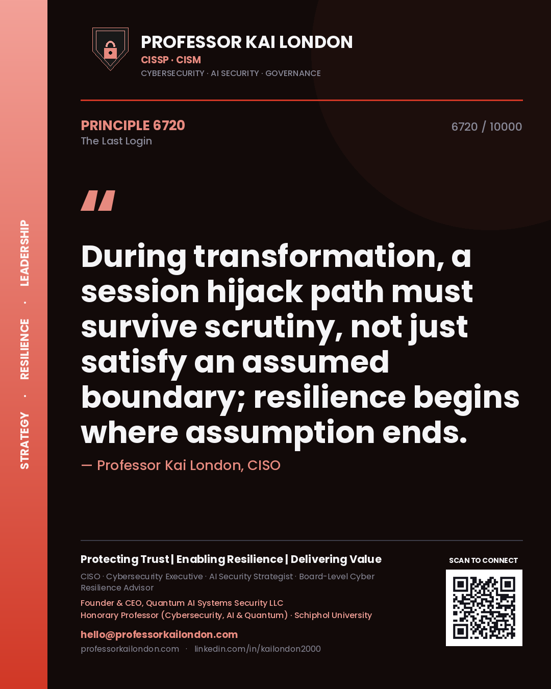 Professor Kai London principle 6720: During transformation, a session hijack path must survive scrutiny, not just satisfy an assumed boundary; resilience begins where assumption ends.