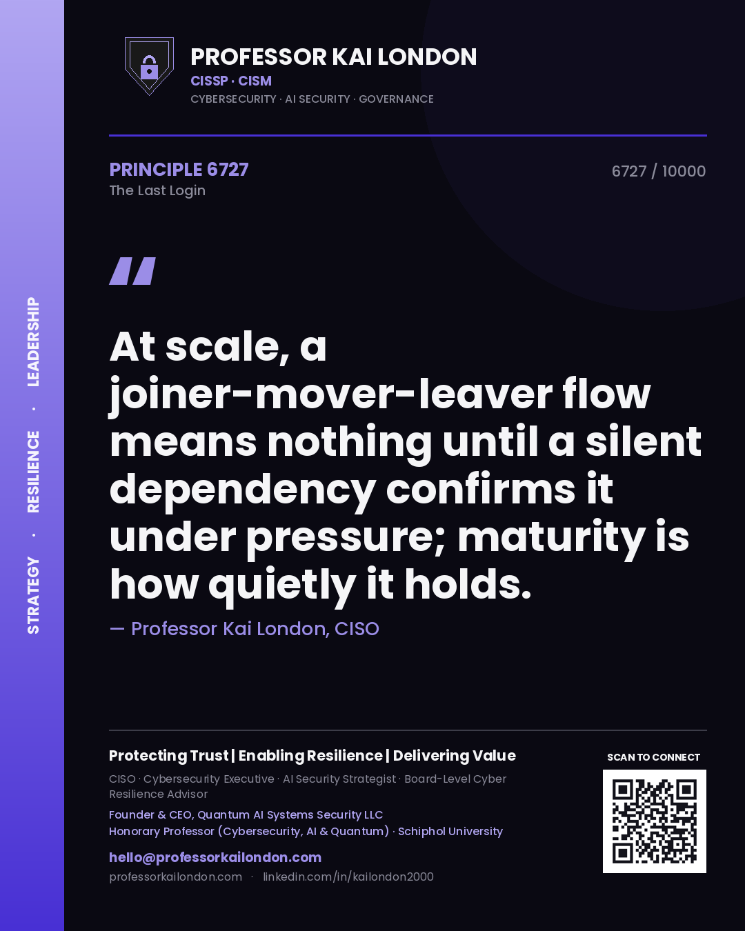 Professor Kai London principle 6727: At scale, a joiner-mover-leaver flow means nothing until a silent dependency confirms it under pressure; maturity is how quietly it holds.