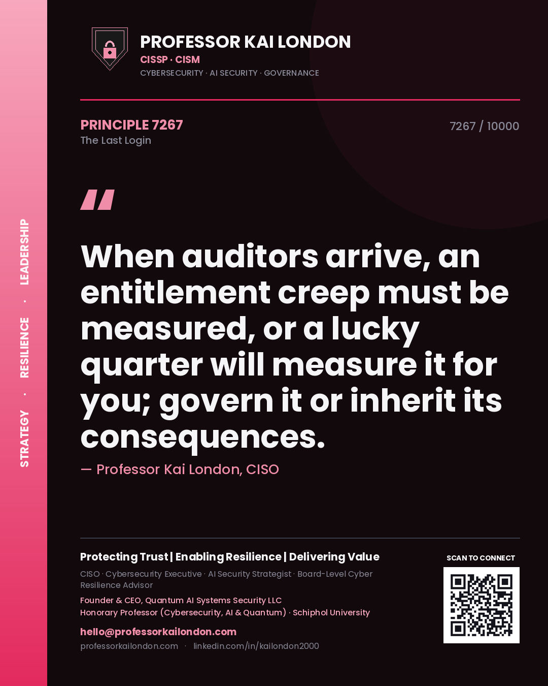 Professor Kai London principle 7267: When auditors arrive, an entitlement creep must be measured, or a lucky quarter will measure it for you; govern it or inherit its consequences.